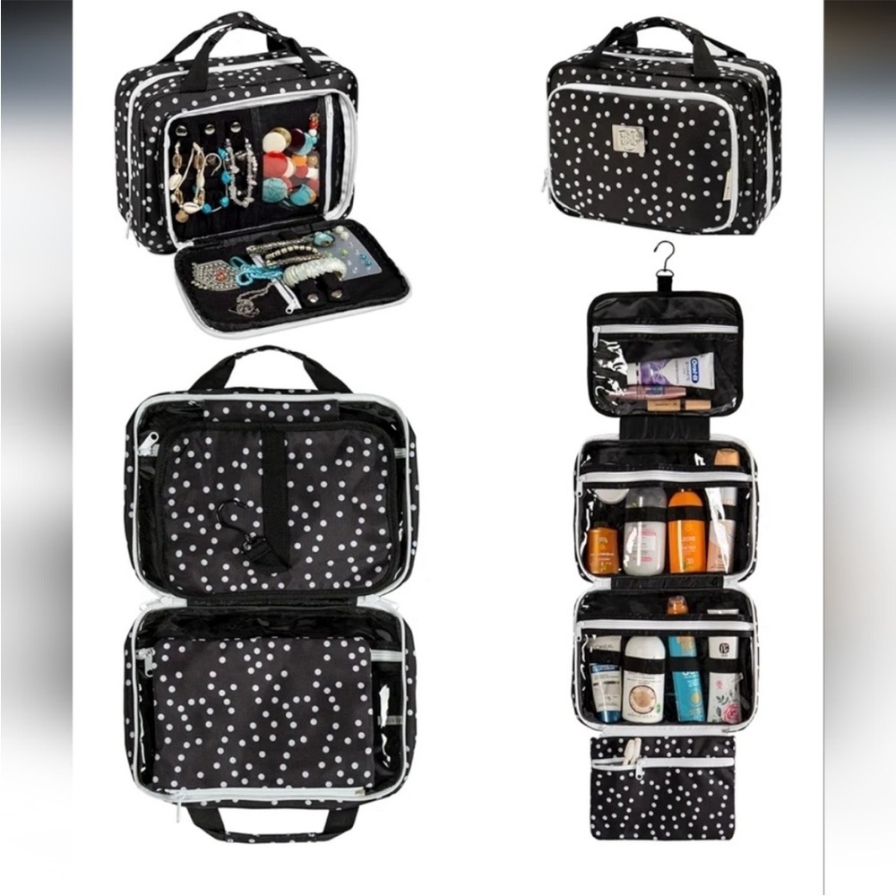 Bang & Carson Black Polka Dot Travel Organizer with White Trim new w tags